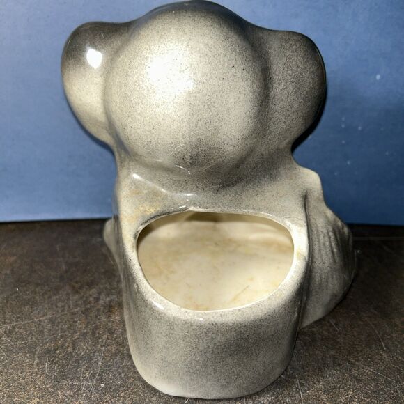 Vintage MCM Puppy DOG Ceramic PLANTER with Bow USA Speckle Gray - Picture 4 of 11